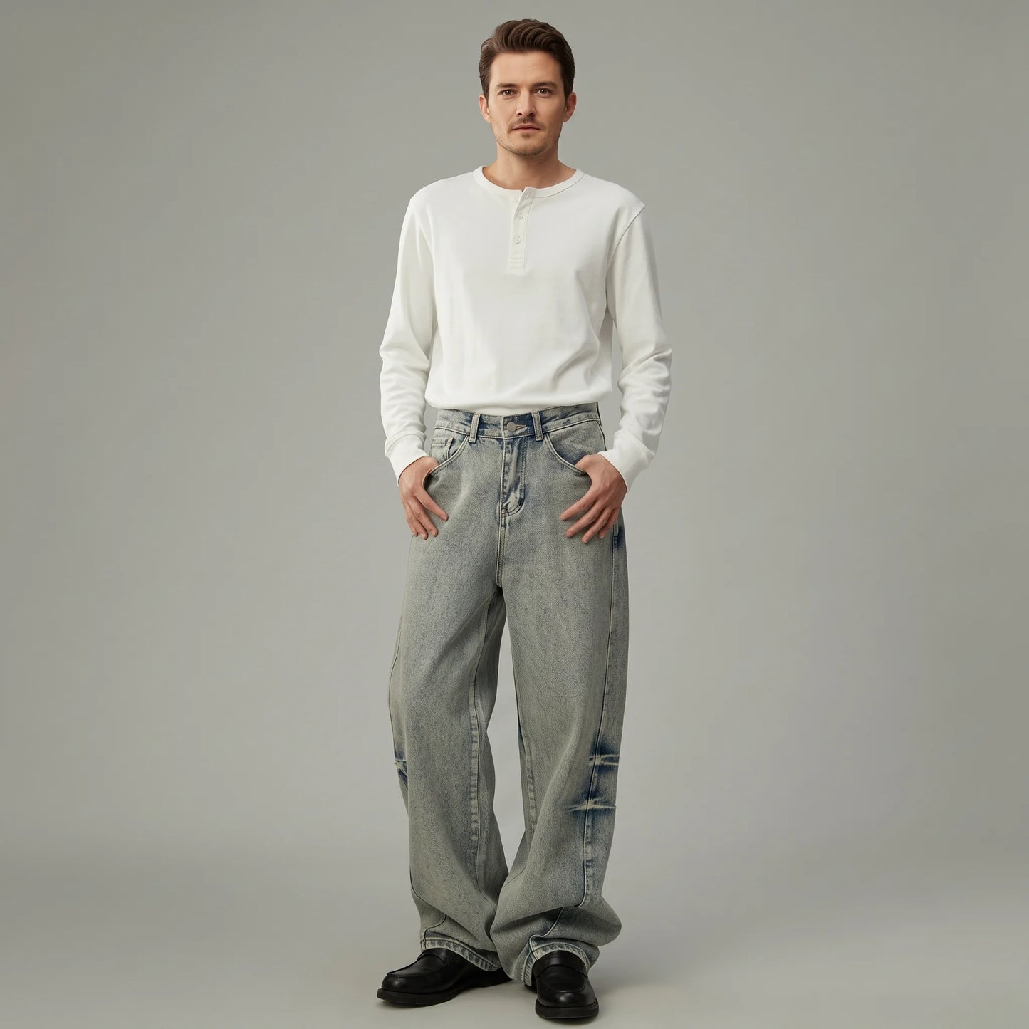 Crushed Wash Straight Denim