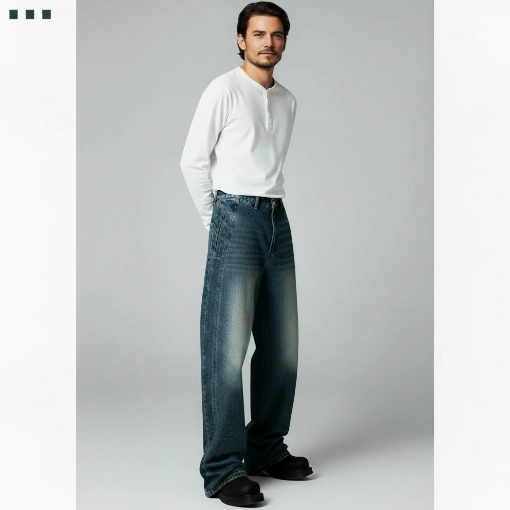 Stone-Washed Vintage Wide Denim
