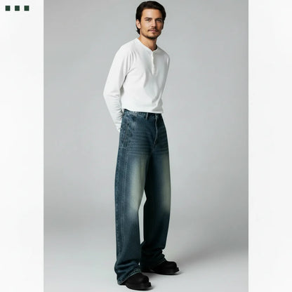 Stone-Washed Vintage Wide Denim