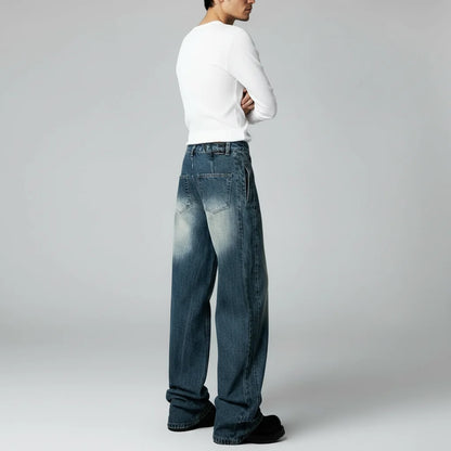 Stone-Washed Vintage Wide Denim